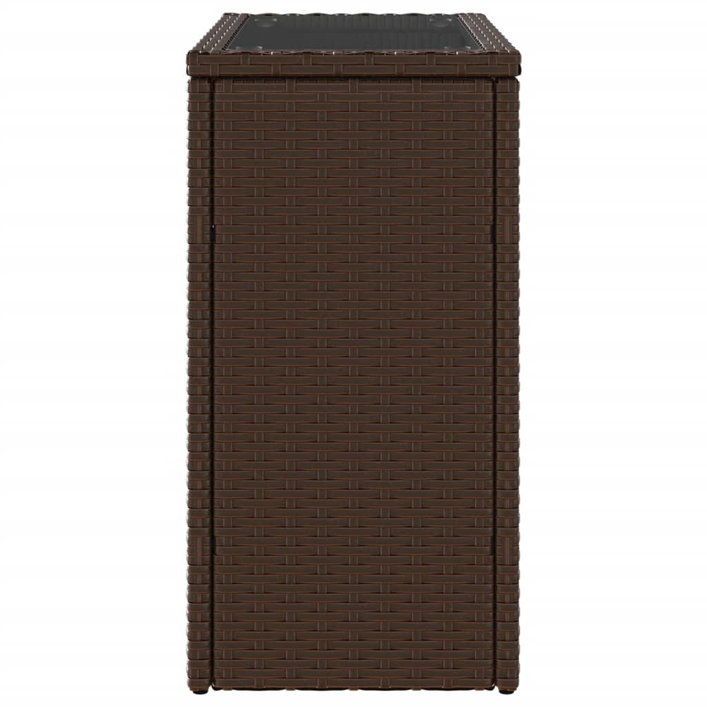 havesidebord med glastop 58x27,5x55 cm polyrattan brun