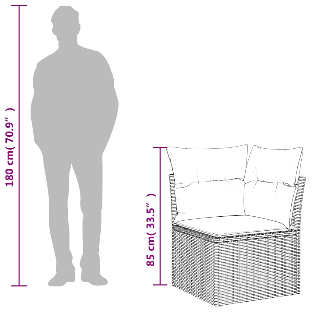 hjørnemodul til havesofa med hynder polyrattan brun
