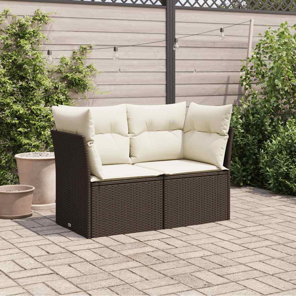 2-personers havesofa med hynder polyrattan brun