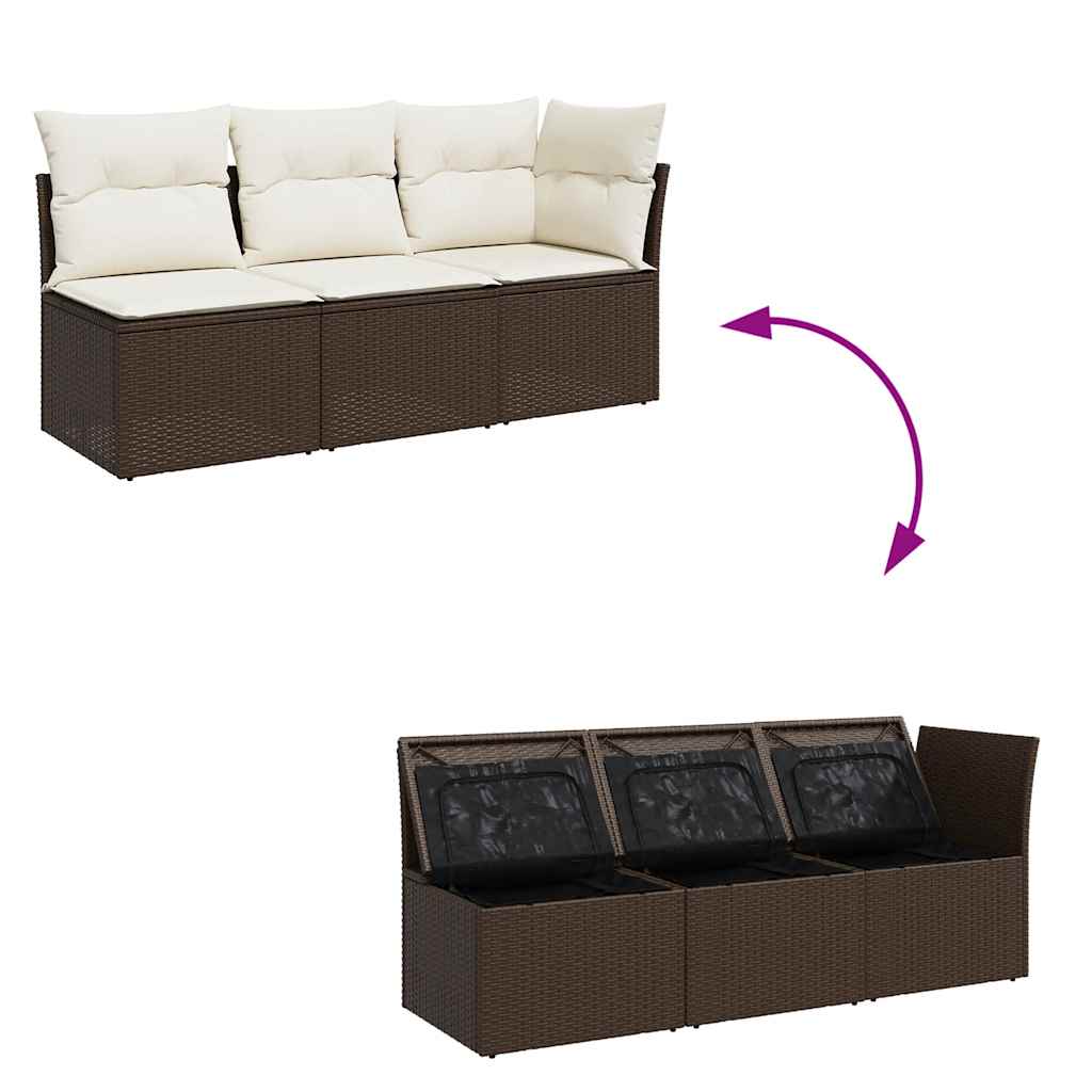 3-personers havesofa med hynder polyrattan brun