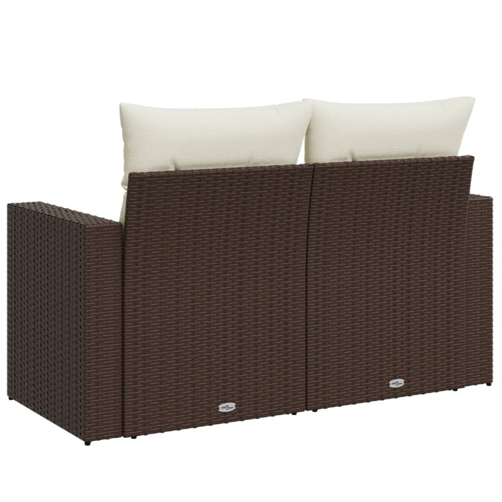 2-personers havesofa med hynder polyrattan brun