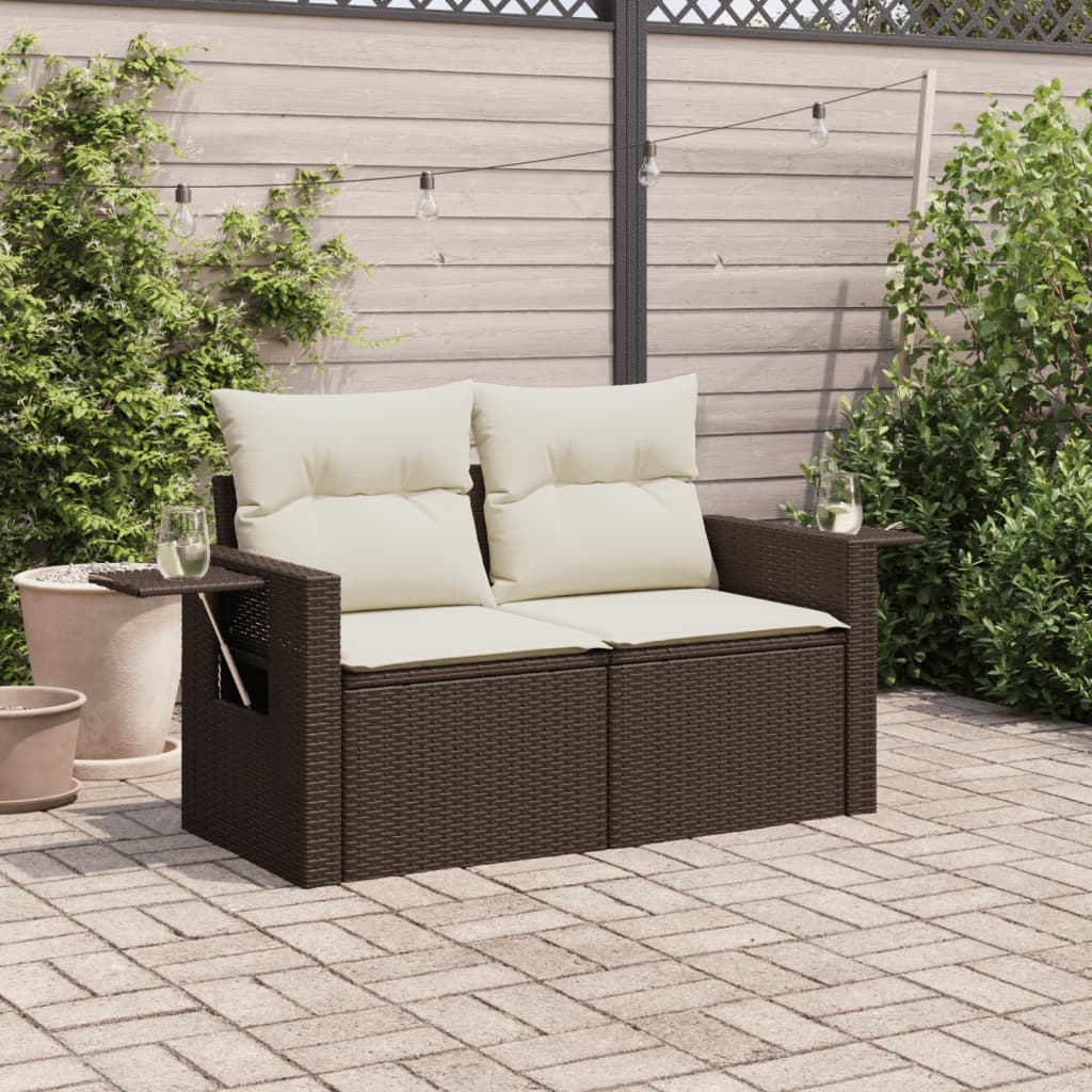 2-personers havesofa med hynder polyrattan brun