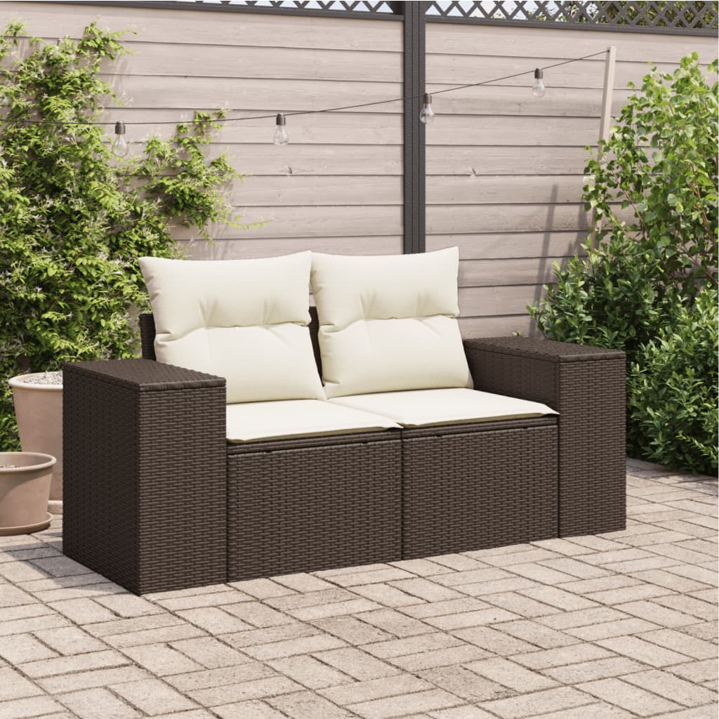 2-personers havesofa med hynder polyrattan brun