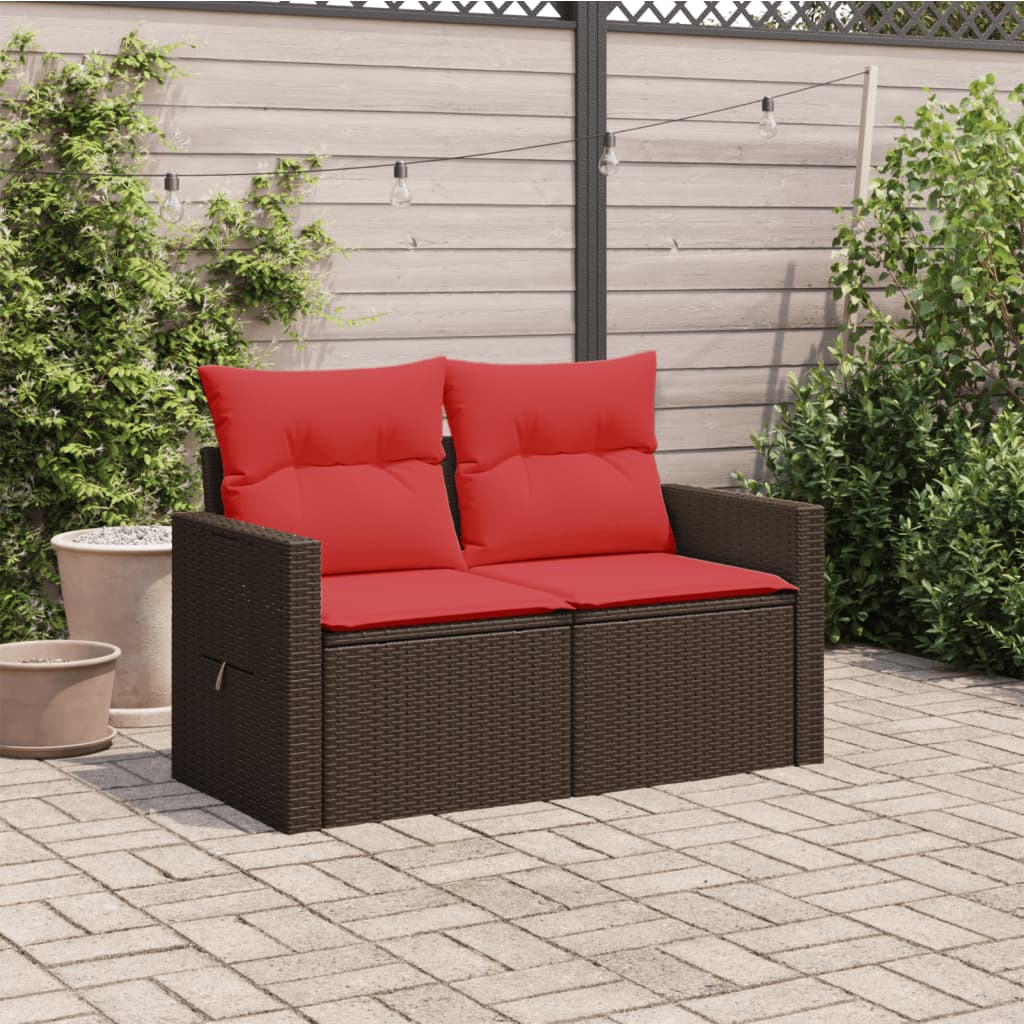 havesofa med hynder 2-personers brun polyrattan