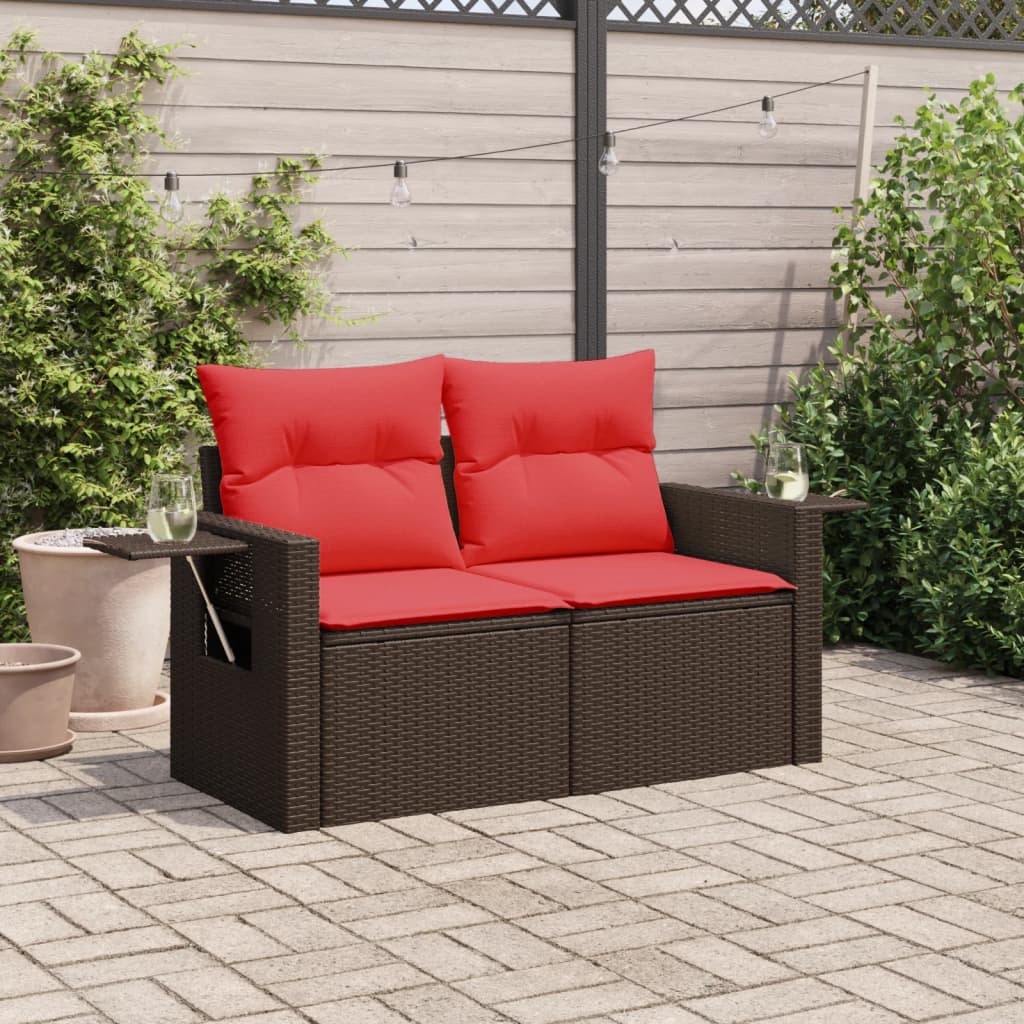 havesofa med hynder 2-personers brun polyrattan
