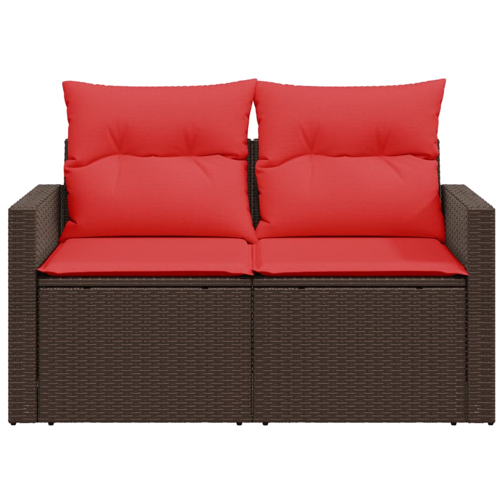 havesofa med hynder 2-personers brun polyrattan