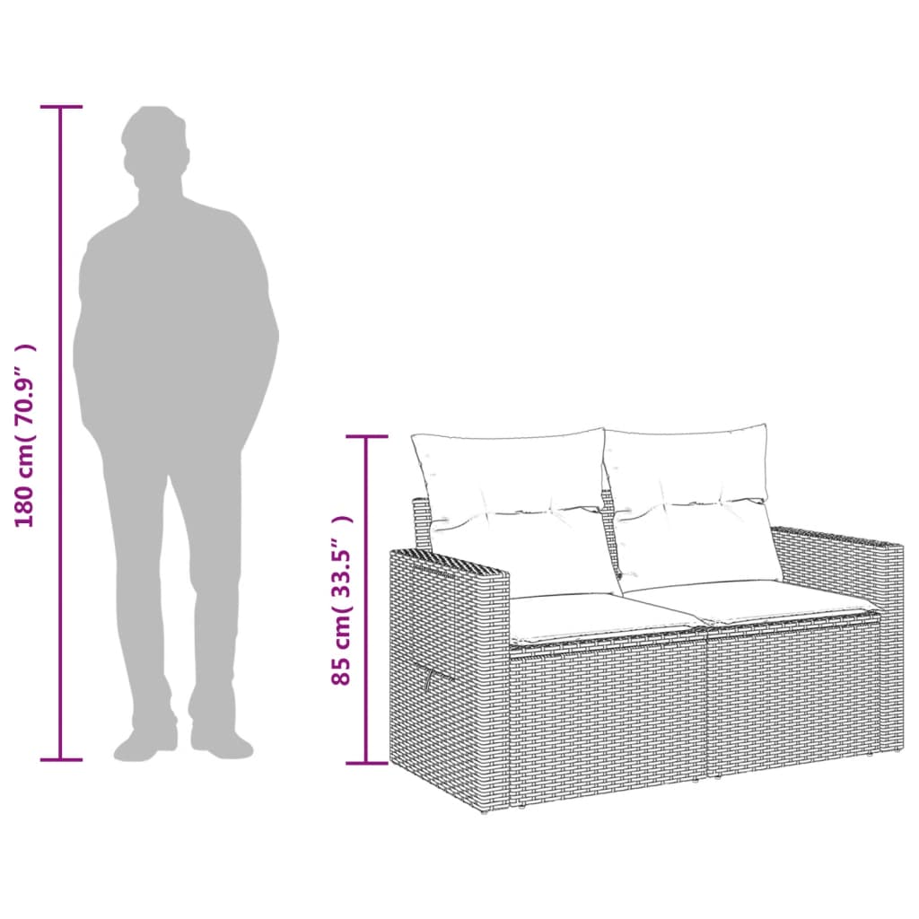 havesofa med hynder 2-personers brun polyrattan