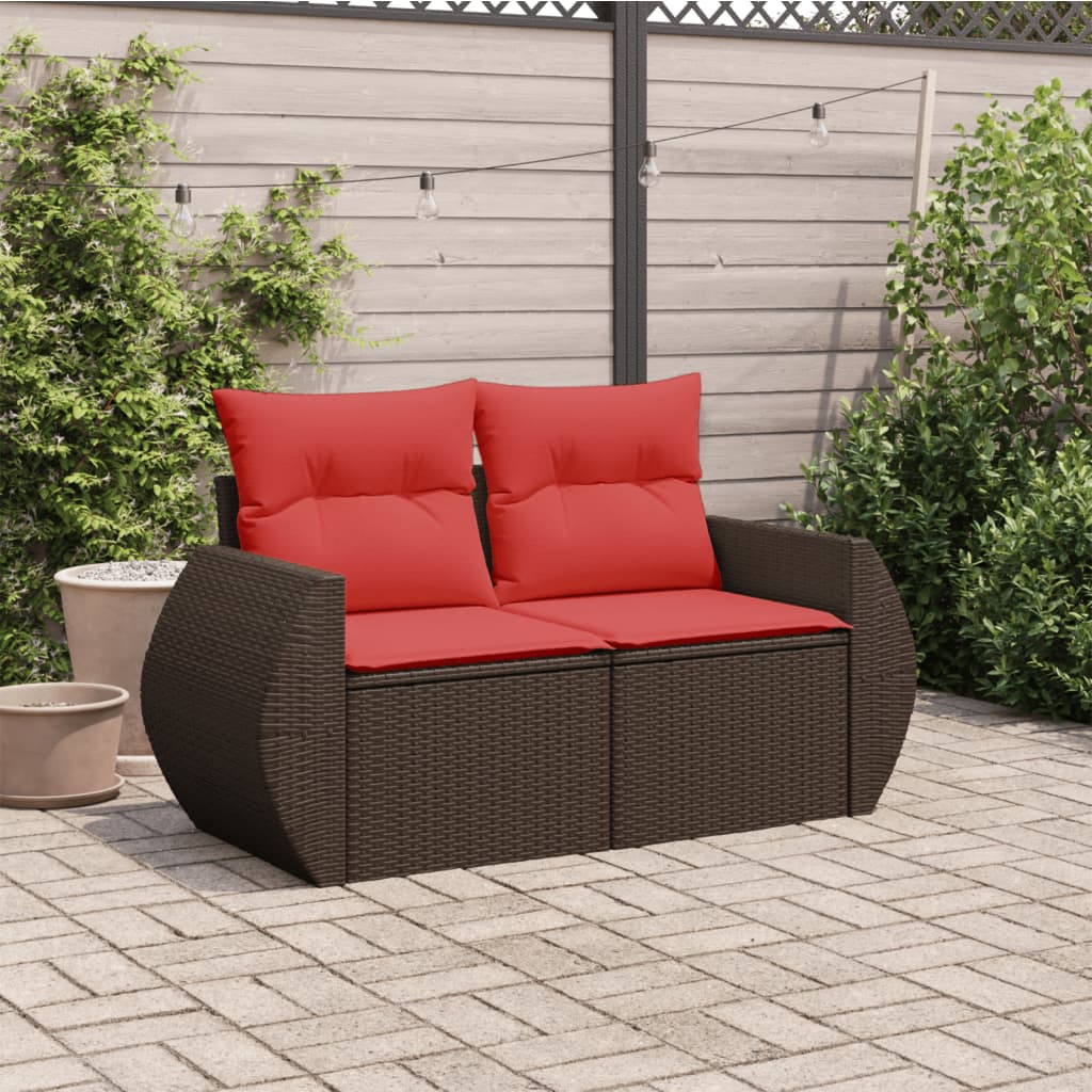 havesofa med hynder 2-personers brun polyrattan
