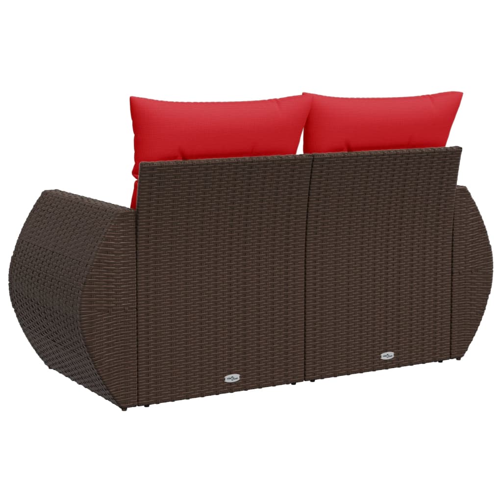 havesofa med hynder 2-personers brun polyrattan