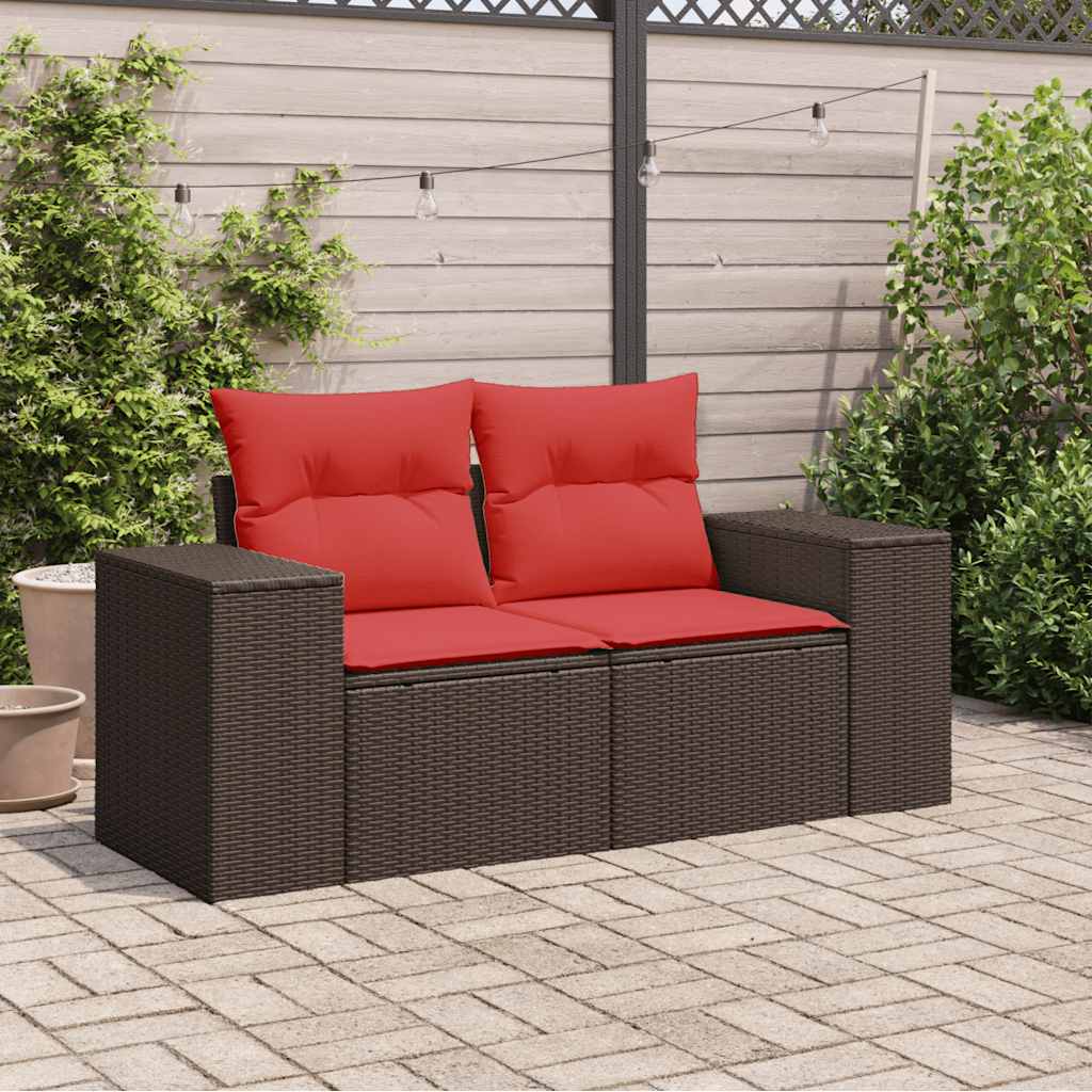 havesofa med hynder 2-personers brun polyrattan