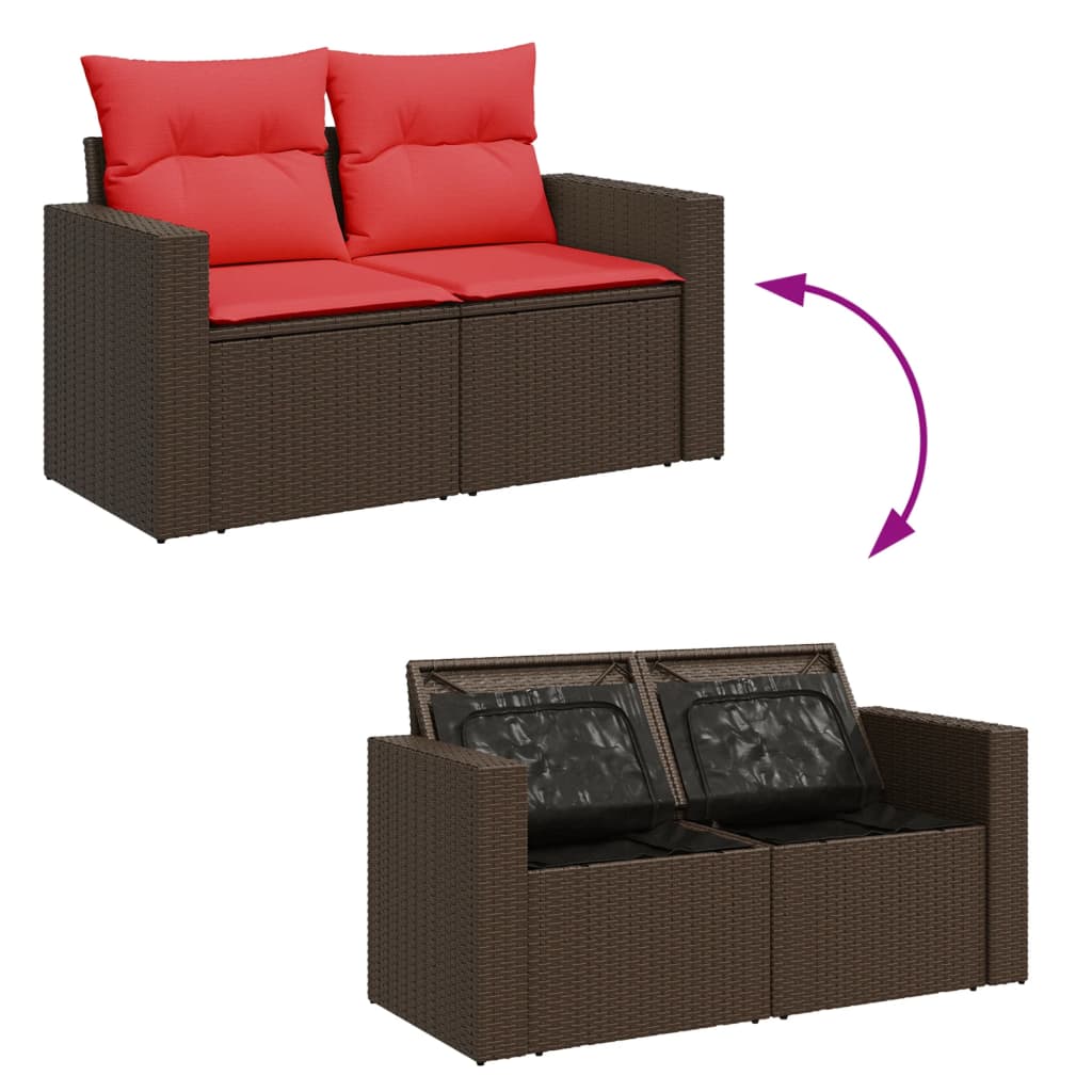 havesofa med hynder 2-personers brun polyrattan