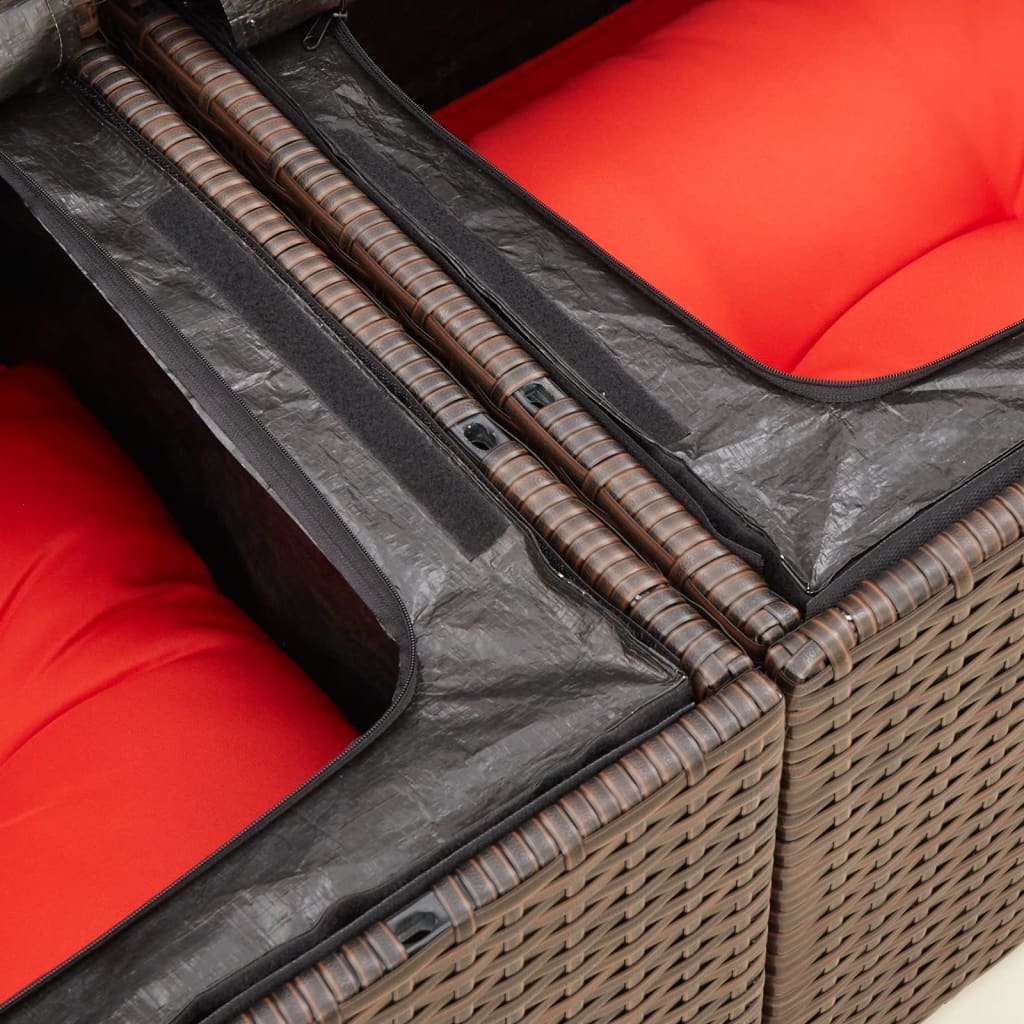 havesofa med hynder 2-personers brun polyrattan