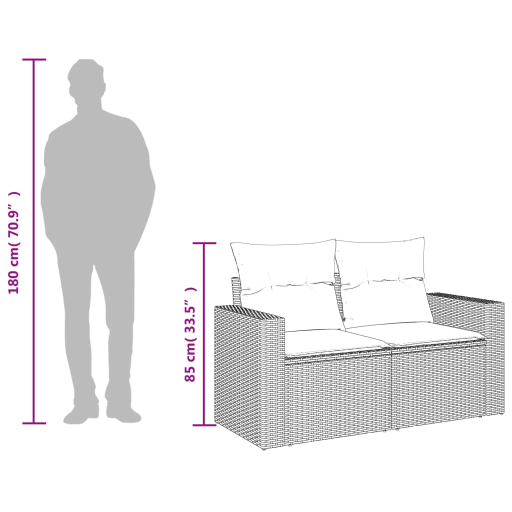 havesofa med hynder 2-personers brun polyrattan