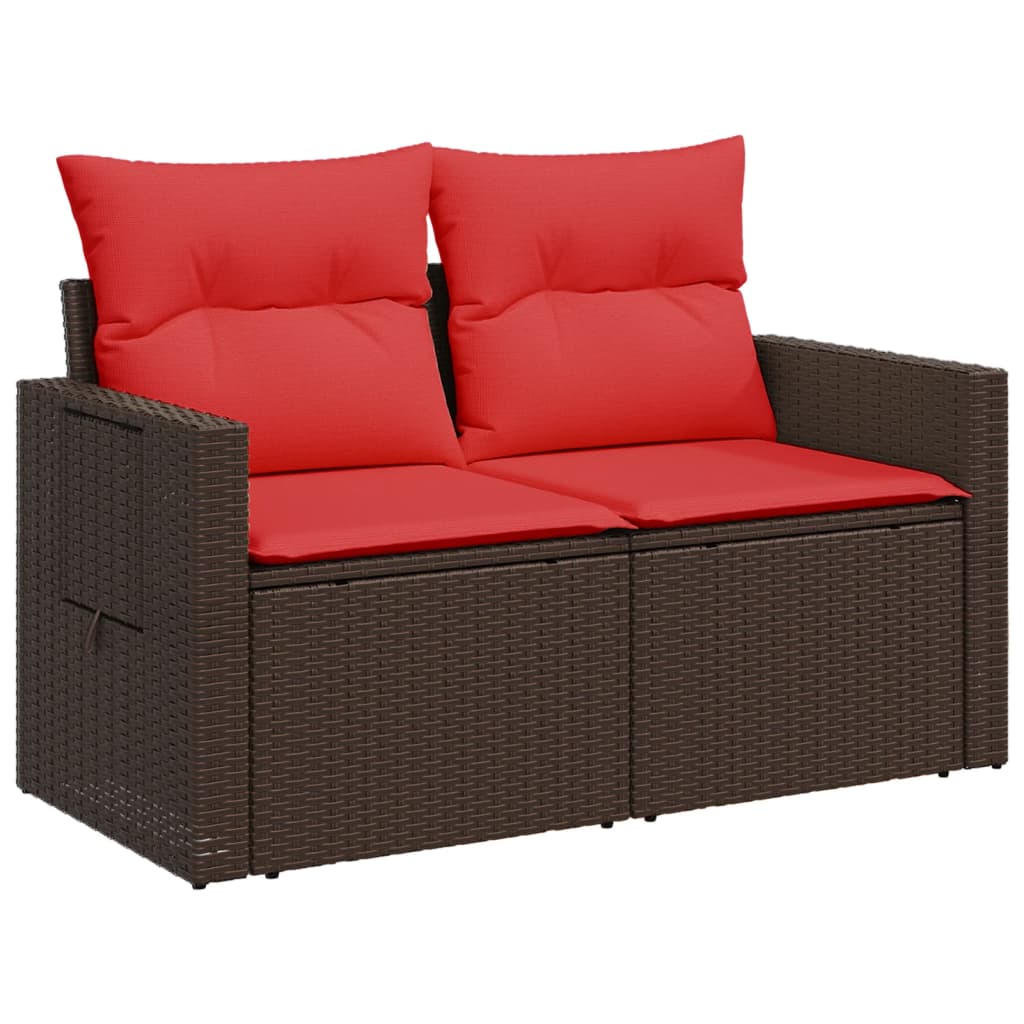 havesofa med hynder 2-personers brun polyrattan