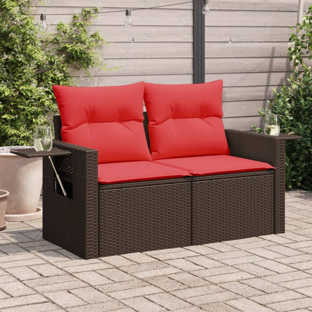 havesofa med hynder 2-personers brun polyrattan