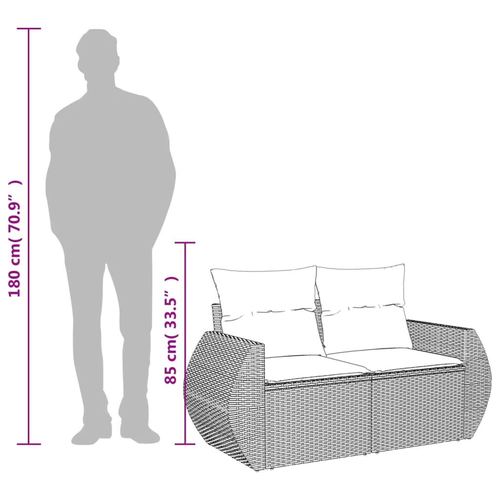 havesofa med hynder 2-personers brun polyrattan