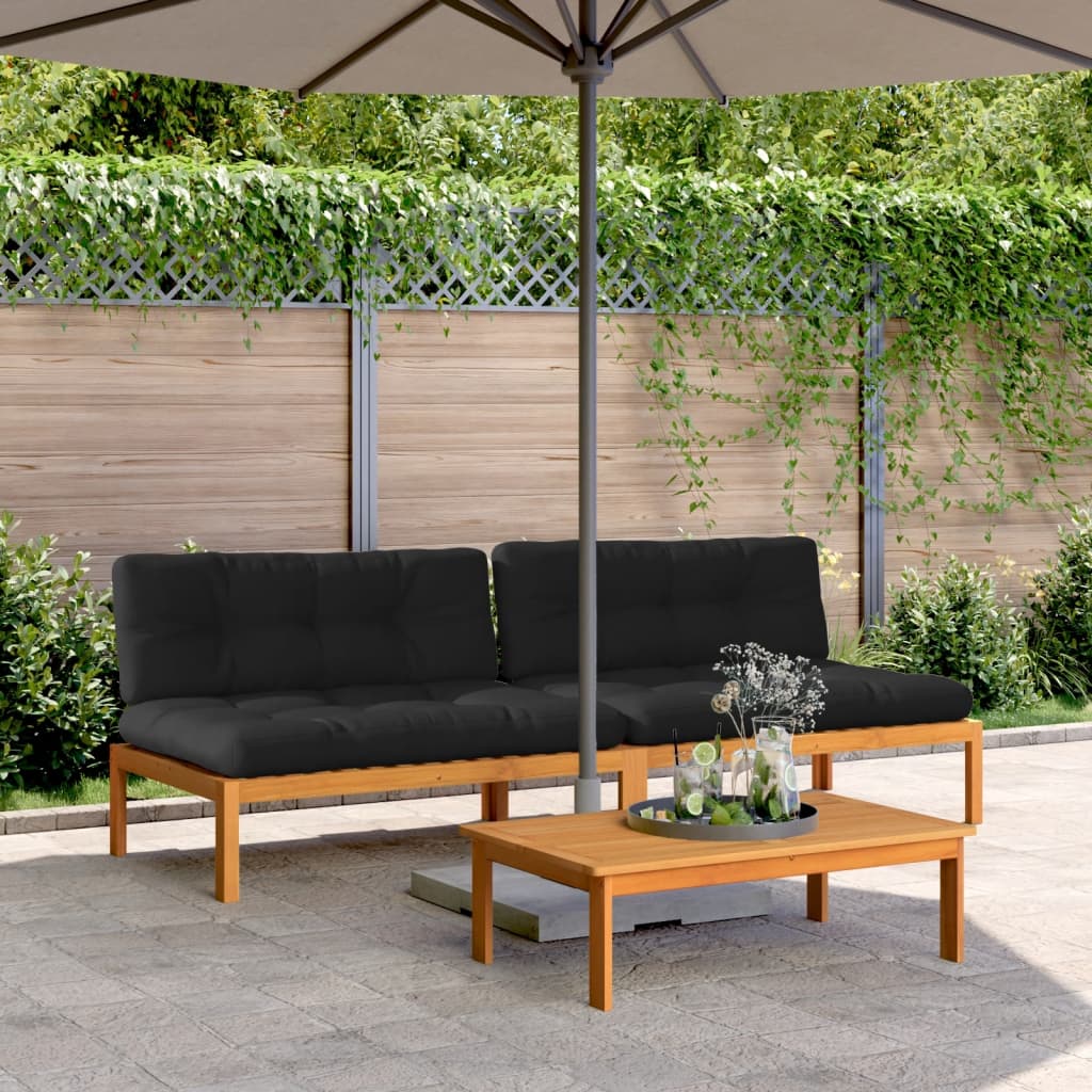 midtermoduler til pallesofa 2 stk. med hynder massivt akacietræ