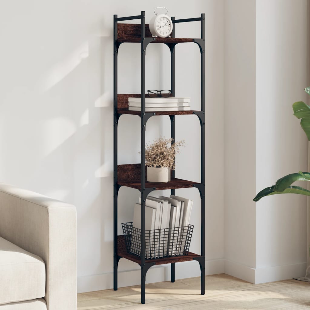 bogreol 35x30x138,5 cm 4 hylder konstrueret træ brunt egetræ