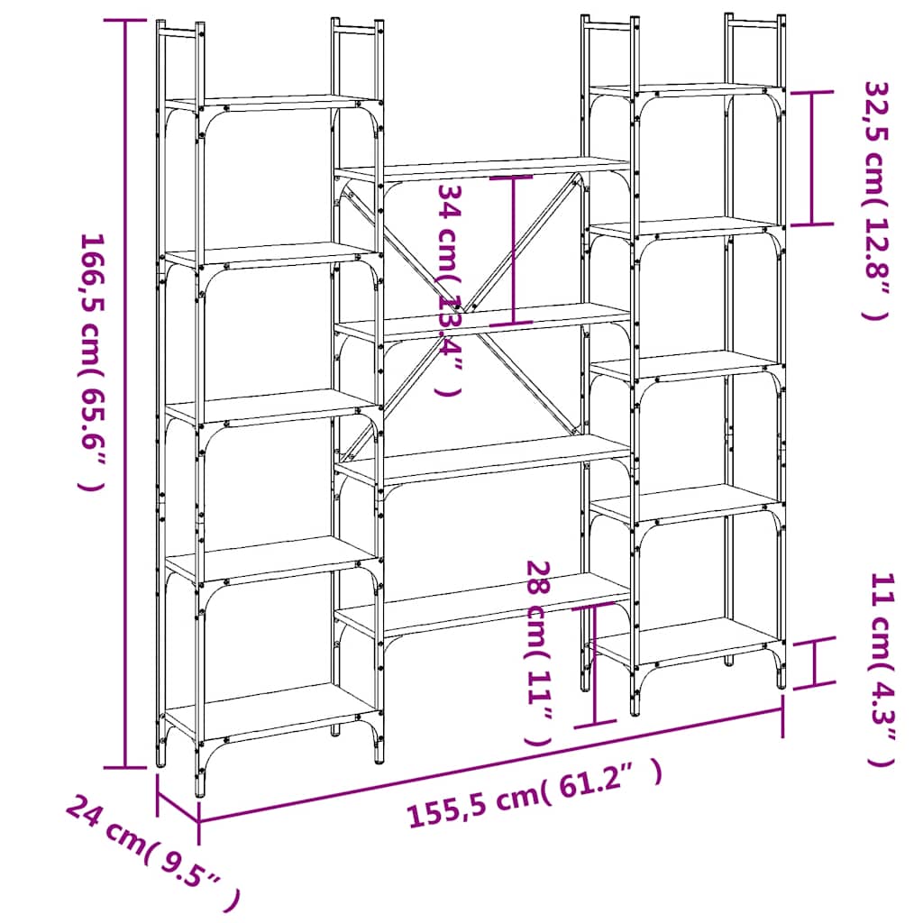 bogreol 155,5x24x166,5 cm konstrueret træ sort