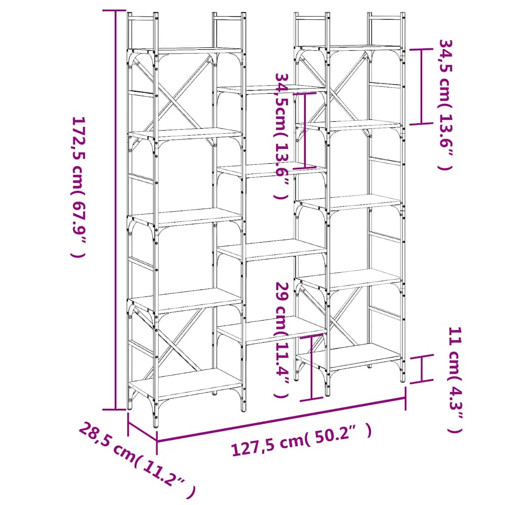 bogreol 127,5x28,5x172,5 cm konstrueret træ sort