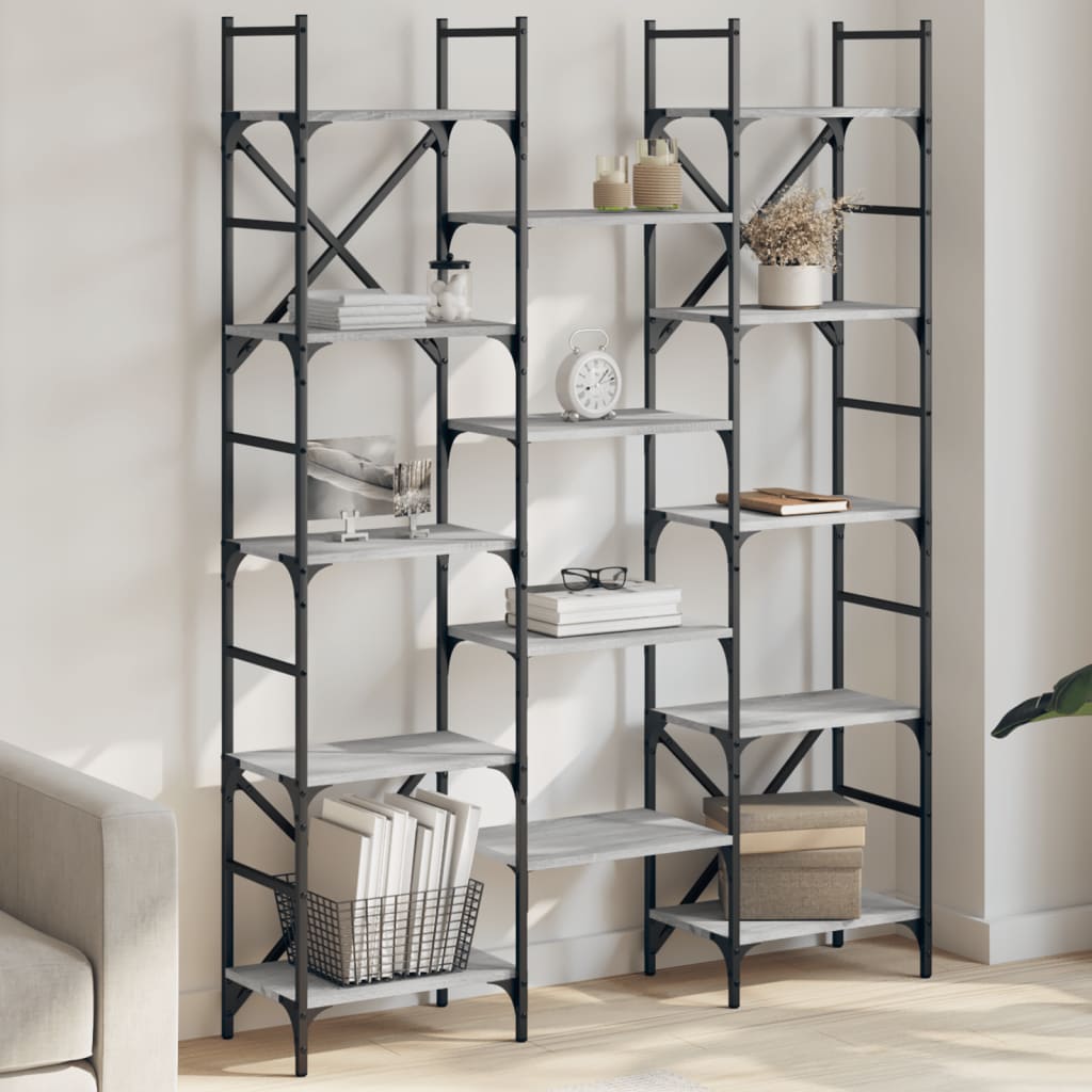 bogreol 127,5x28,5x172,5 cm konstrueret træ grå sonoma-eg