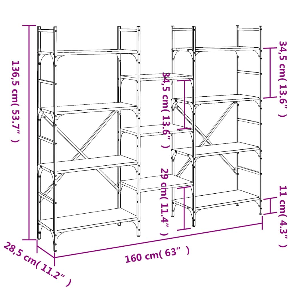 bogreol 160x28,5x136,5 cm konstrueret træ sort