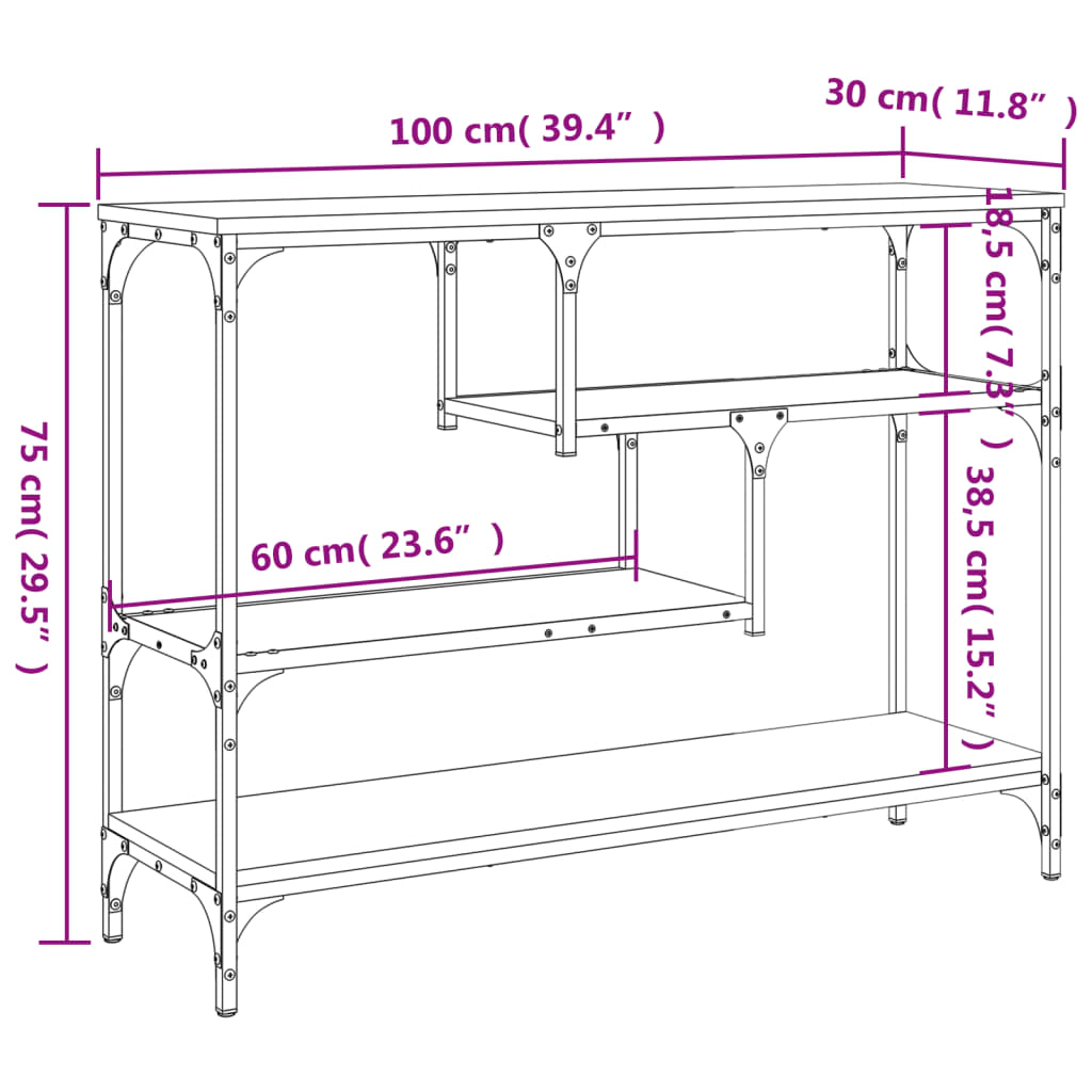 konsolbord 100x30x75 cm konstrueret træ røget egetræsfarve