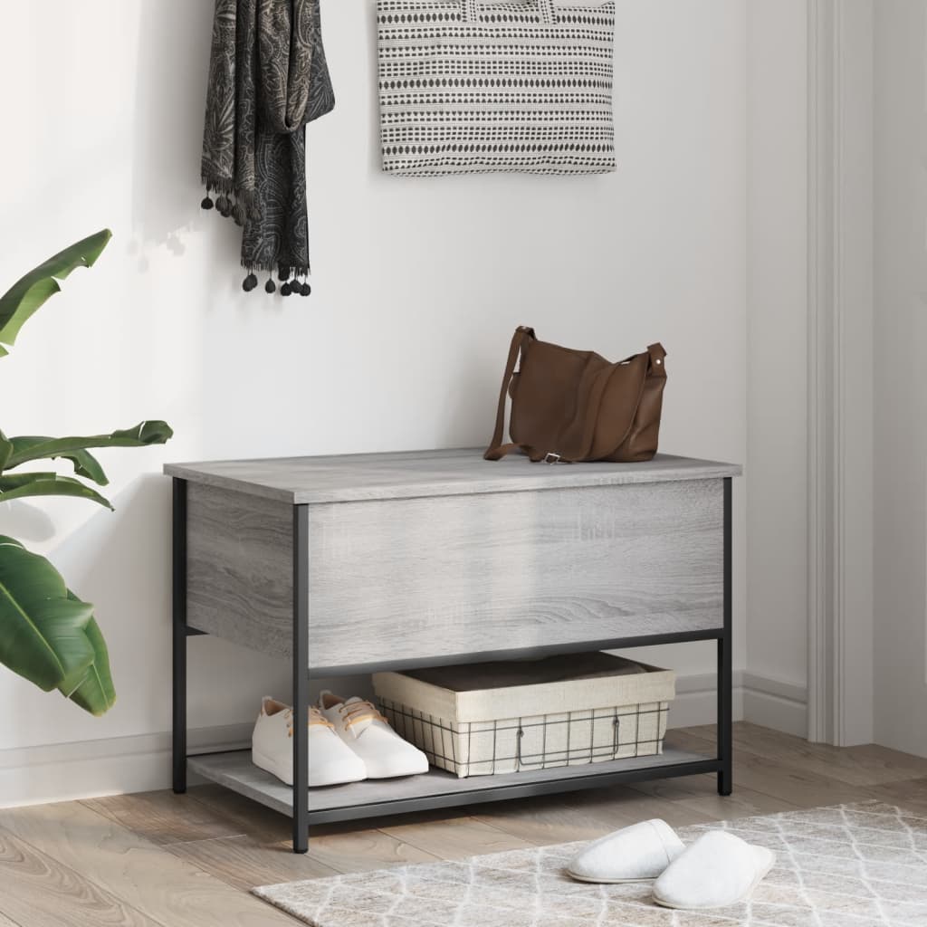 opbevaringsbænk 70x42,5x47 cm konstrueret træ grå sonoma-eg