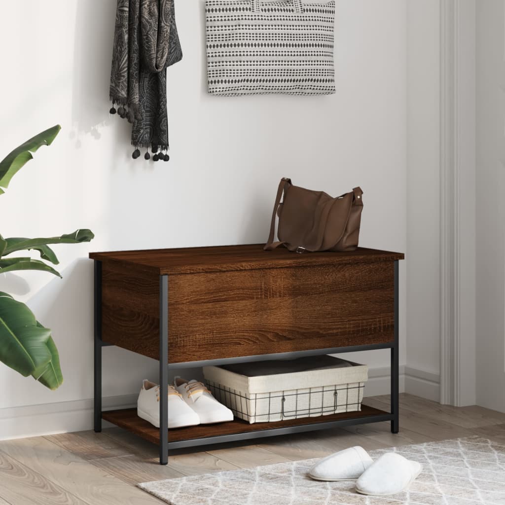 opbevaringsbænk 70x42,5x47 cm konstrueret træ brun egetræsfarve