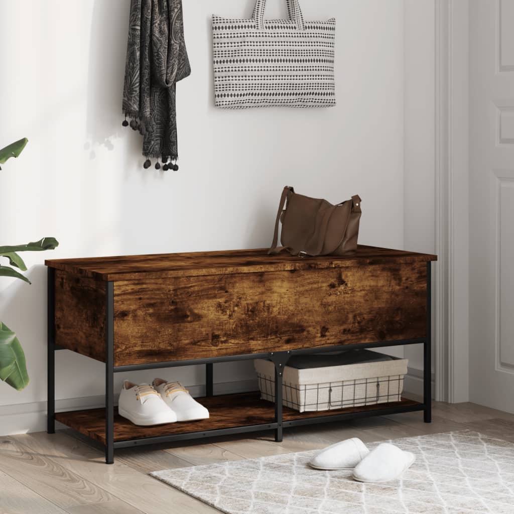 opbevaringsbænk 100x42,5x47 cm konstrueret træ røget egetræ