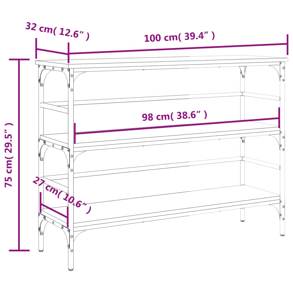 konsolbord 100x32x75 cm konstrueret træ sonoma-eg