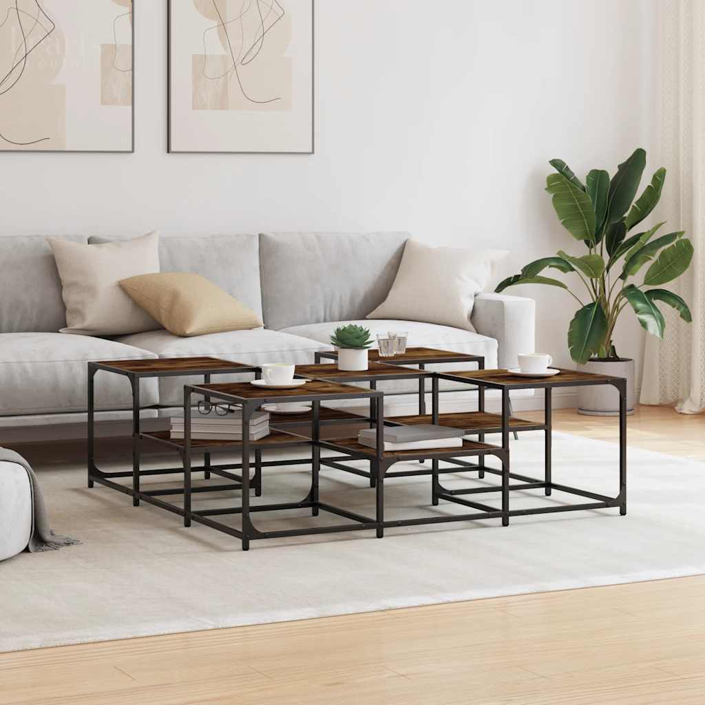 sofabord 121x121x40 cm konstrueret træ røget egetræsfarve