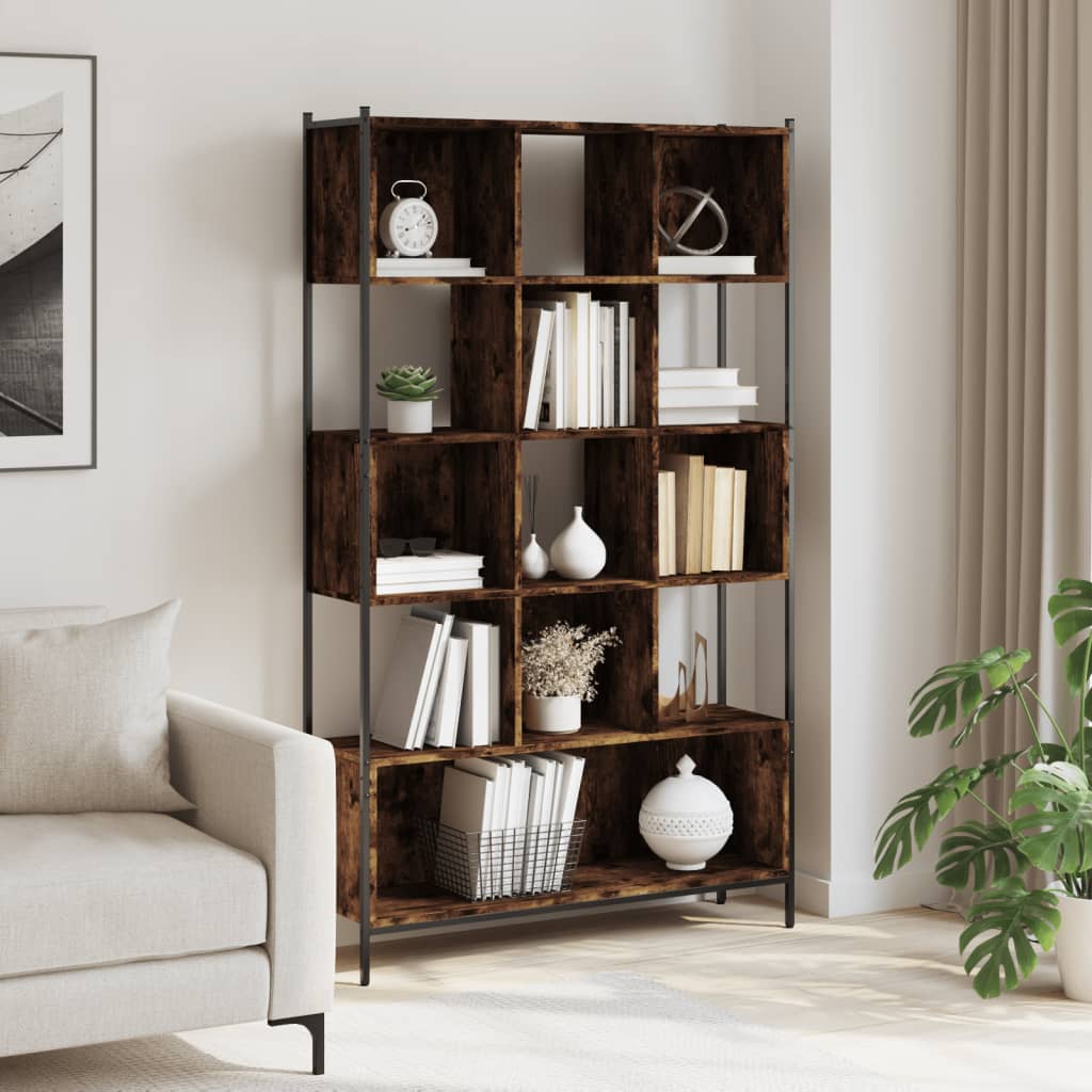 bogreol 102x28x172 cm konstrueret træ røget egetræsfarve