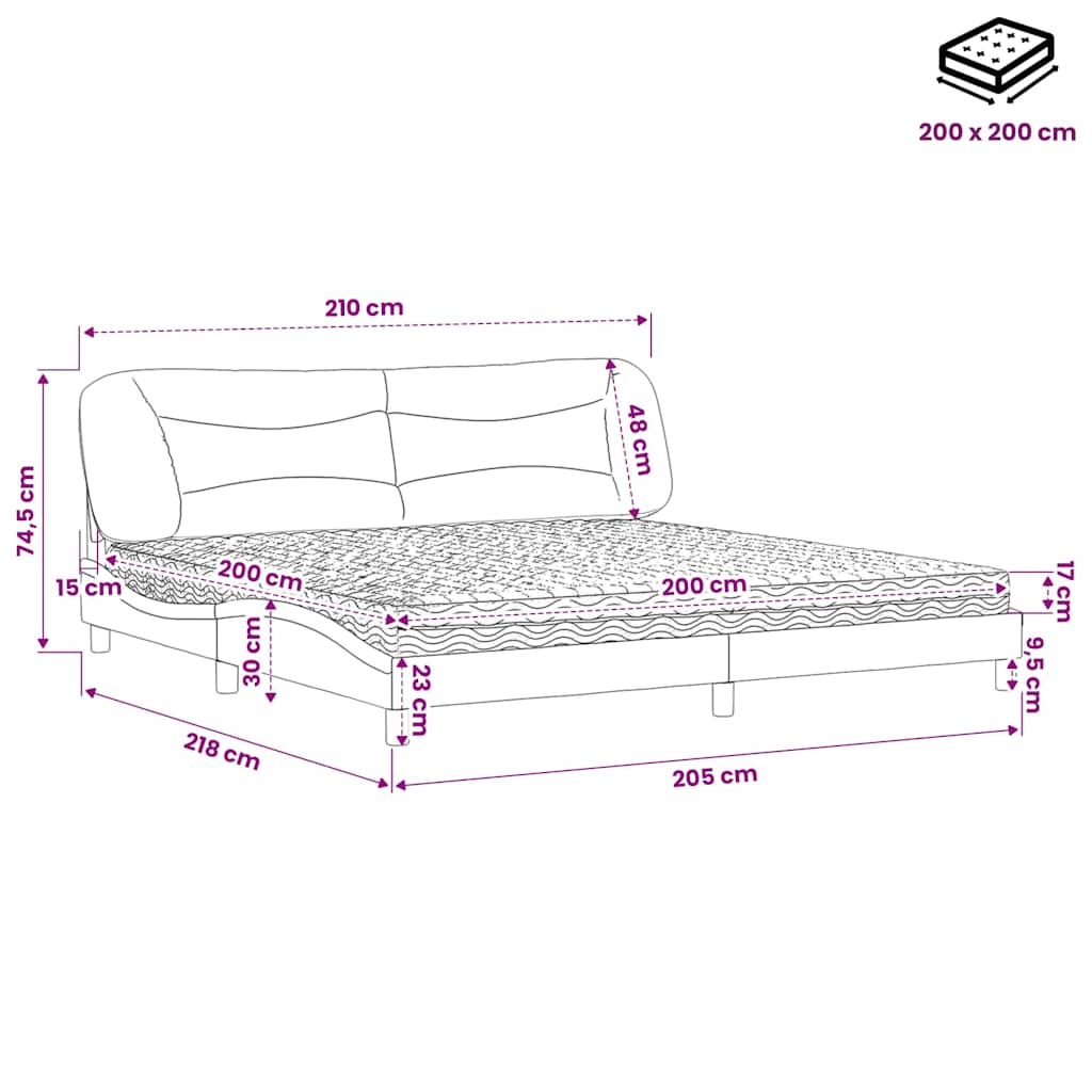 seng med madras Hvar 200x200 cm stof cremefarvet