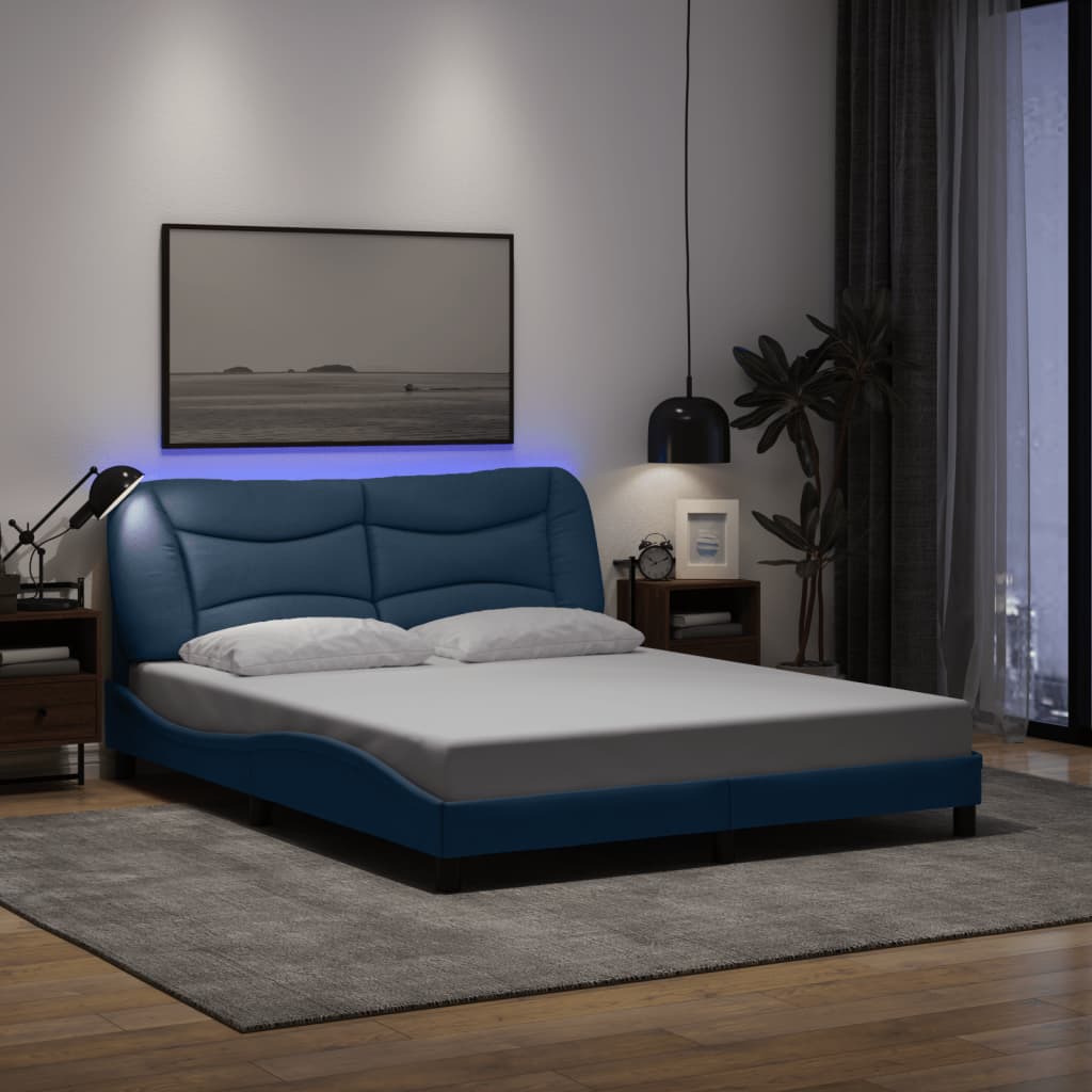 sengeramme med LED uden madras Hvar 160x200 cm stof blå