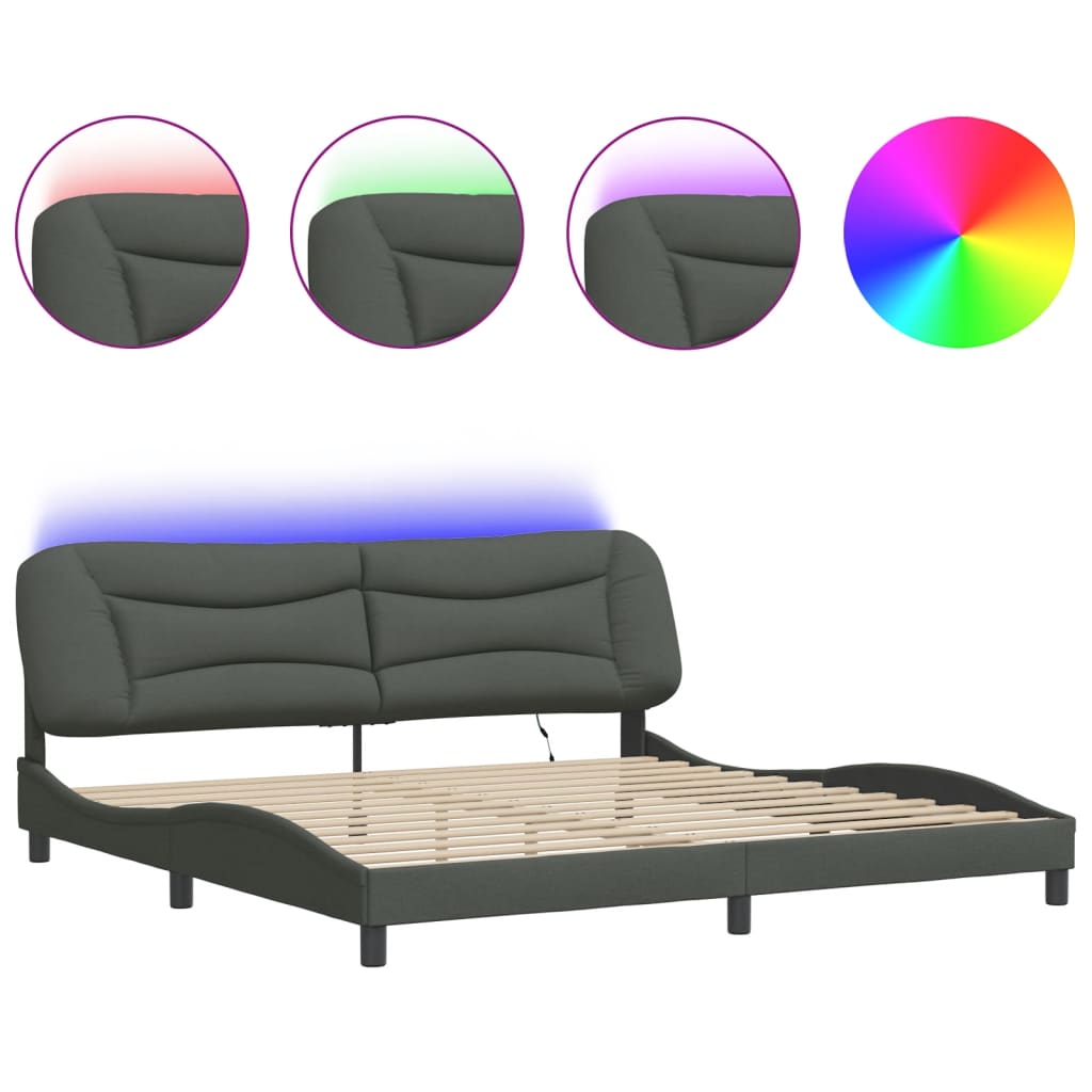 sengeramme med LED uden madras Hvar 200x200 cm stof mørkegrå