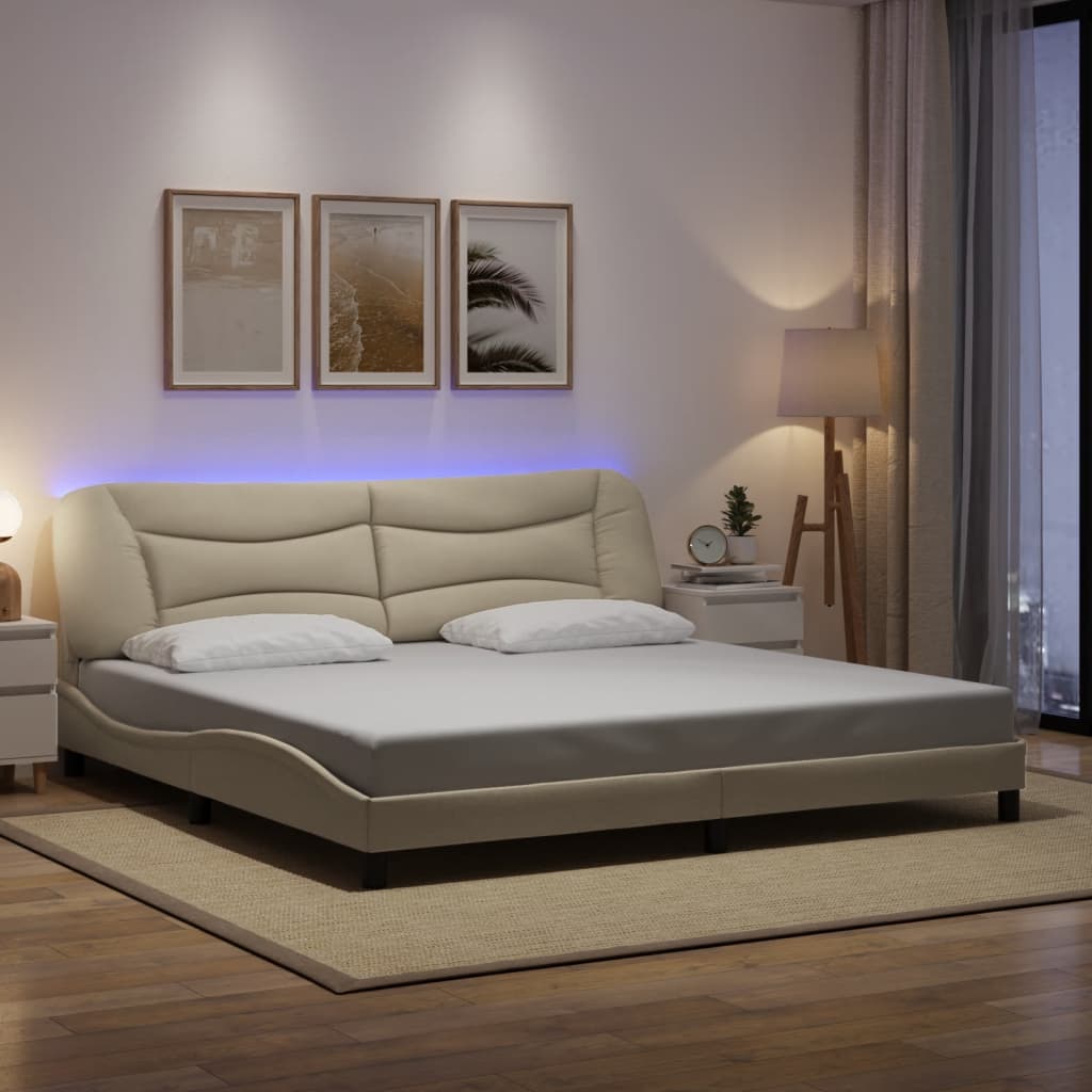 sengeramme med LED uden madras Hvar 200x200 cm stof cremefarvet