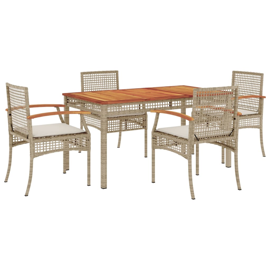 spisebordssæt til haven 5 dele med hynder polyrattan beige