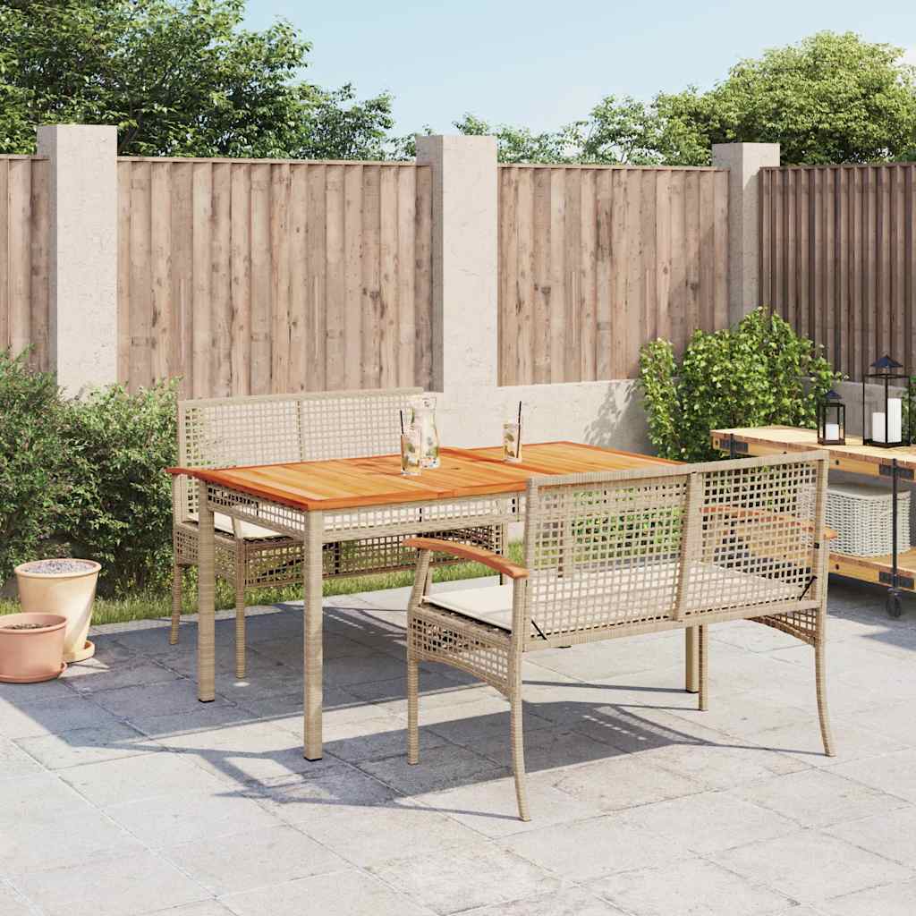 spisebordssæt til haven 3 dele med hynder polyrattan beige