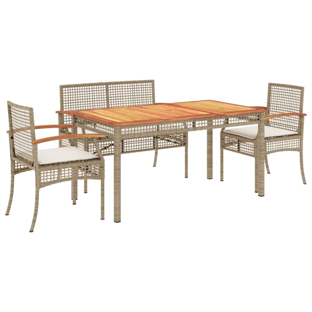 spisebordssæt til haven 4 dele med hynder polyrattan beige