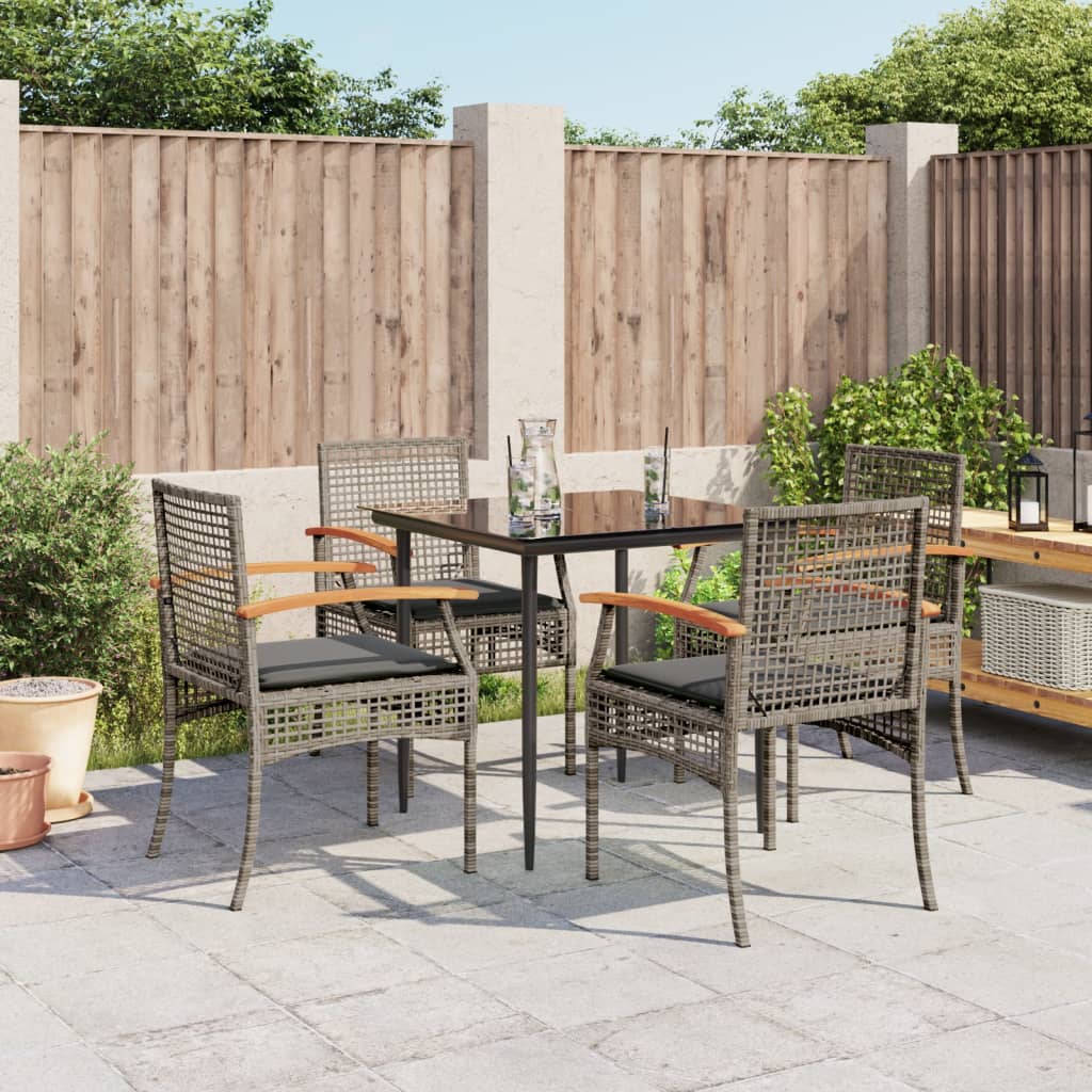 spisebordssæt til haven 5 dele med hynder polyrattan grå