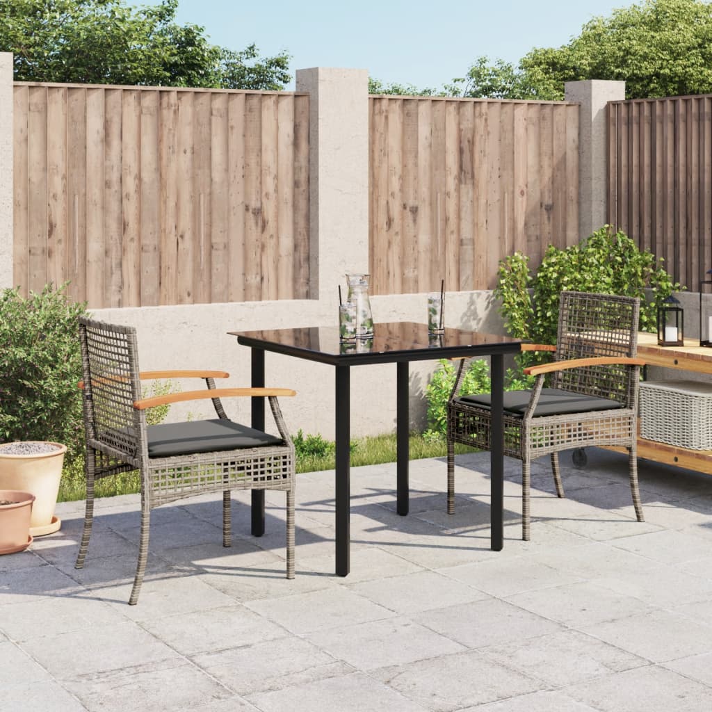 spisebordssæt til haven 3 dele med hynder polyrattan grå