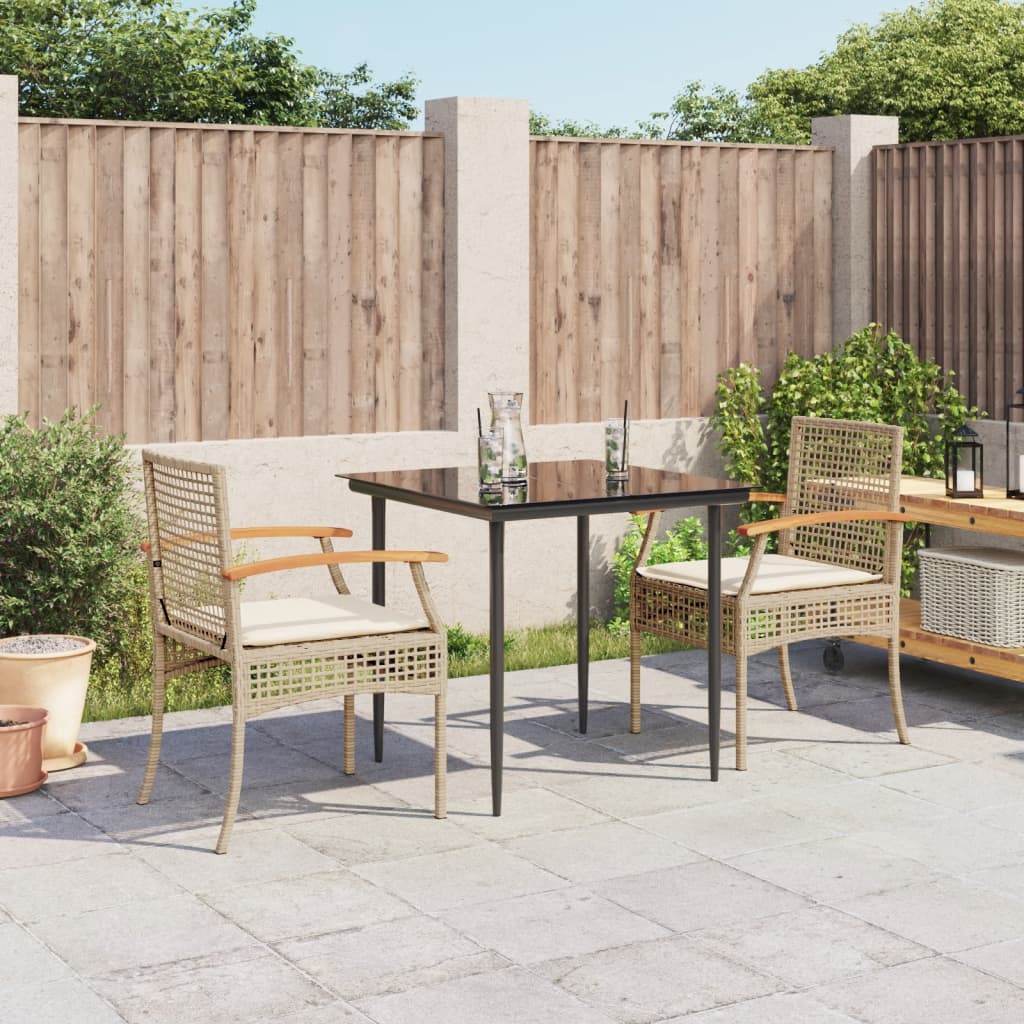 spisebordssæt til haven 3 dele med hynder polyrattan beige
