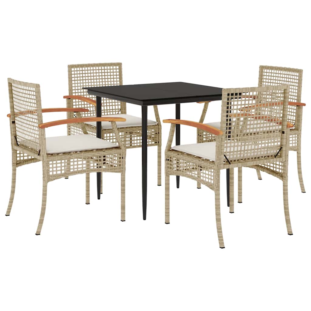 spisebordssæt til haven 5 dele med hynder polyrattan beige