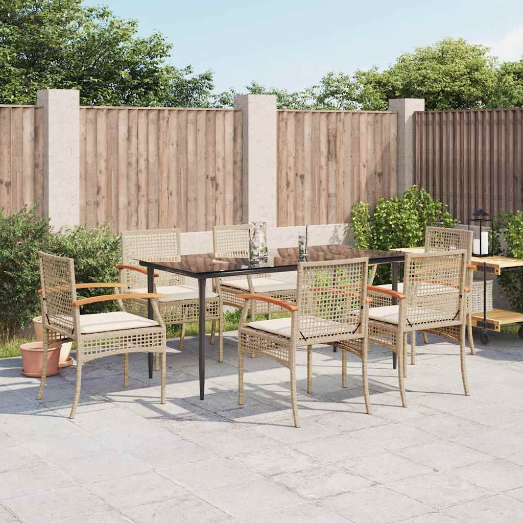 spisebordssæt til haven 7 dele med hynder polyrattan beige