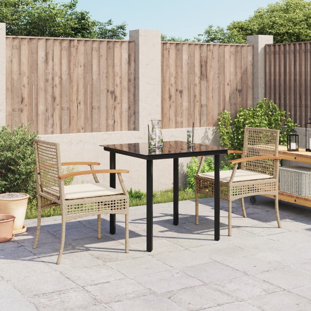 spisebordssæt til haven 3 dele med hynder polyrattan beige