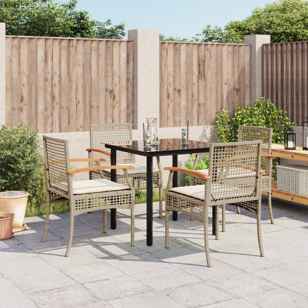 spisebordssæt til haven 5 dele med hynder polyrattan beige