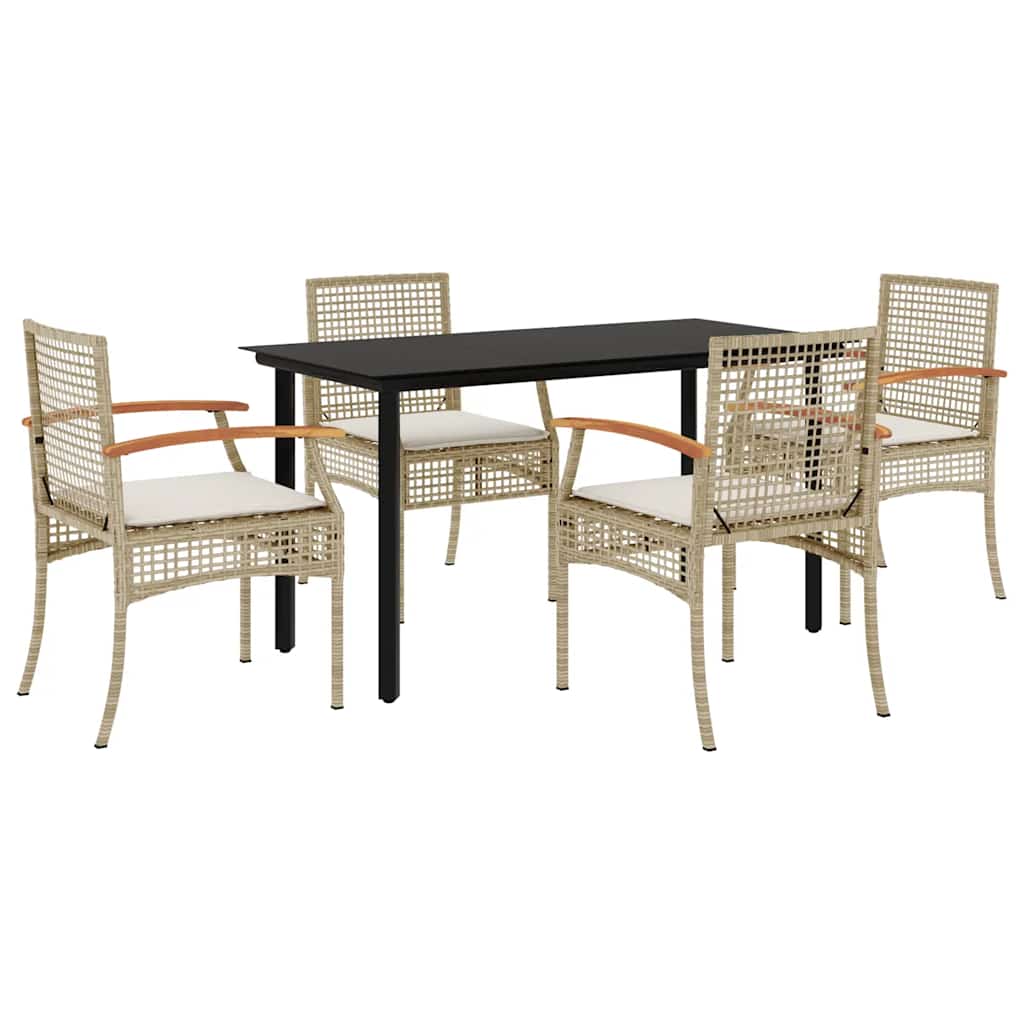 spisebordssæt til haven 5 dele med hynder polyrattan beige