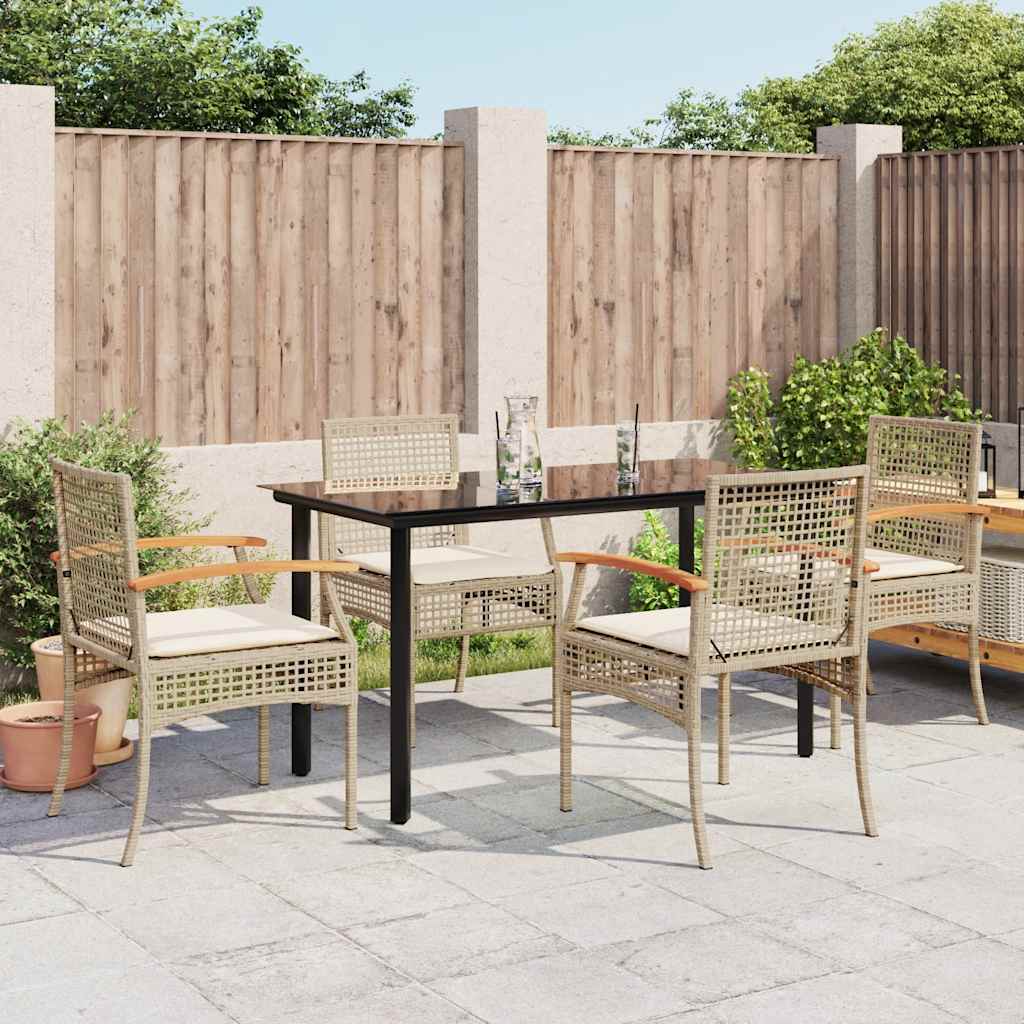 spisebordssæt til haven 5 dele med hynder polyrattan beige