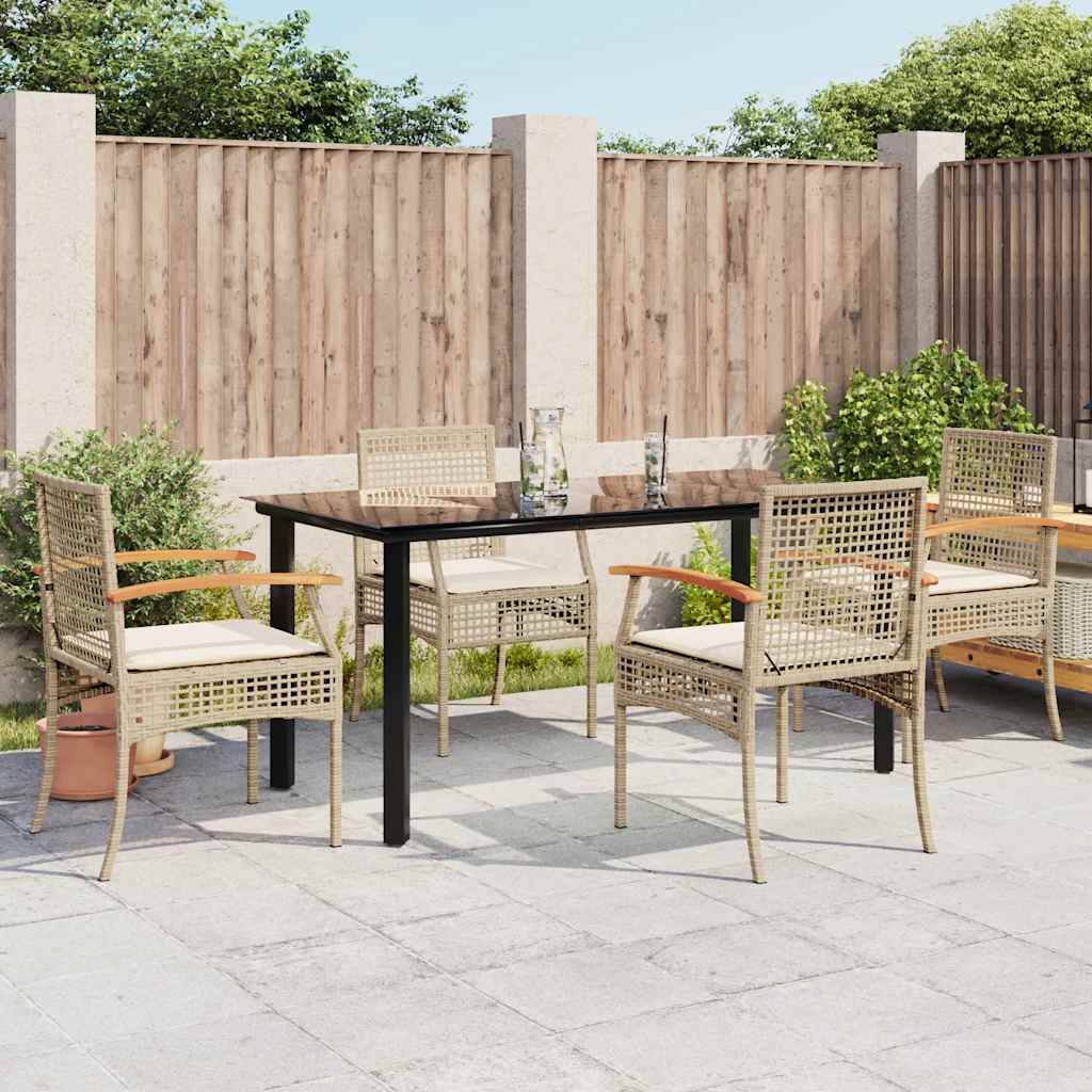 spisebordssæt til haven 5 dele med hynder polyrattan beige